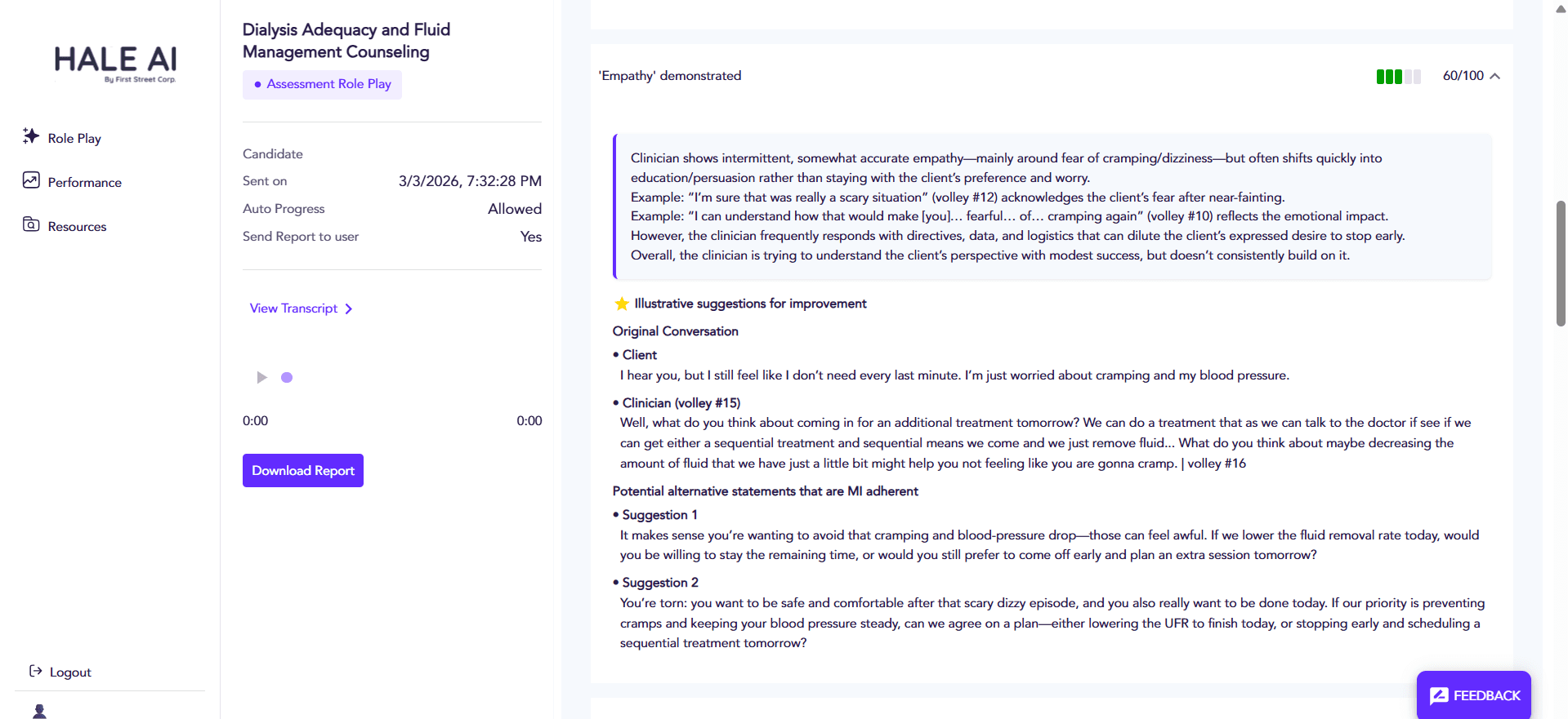 Hale AI structured scoring report