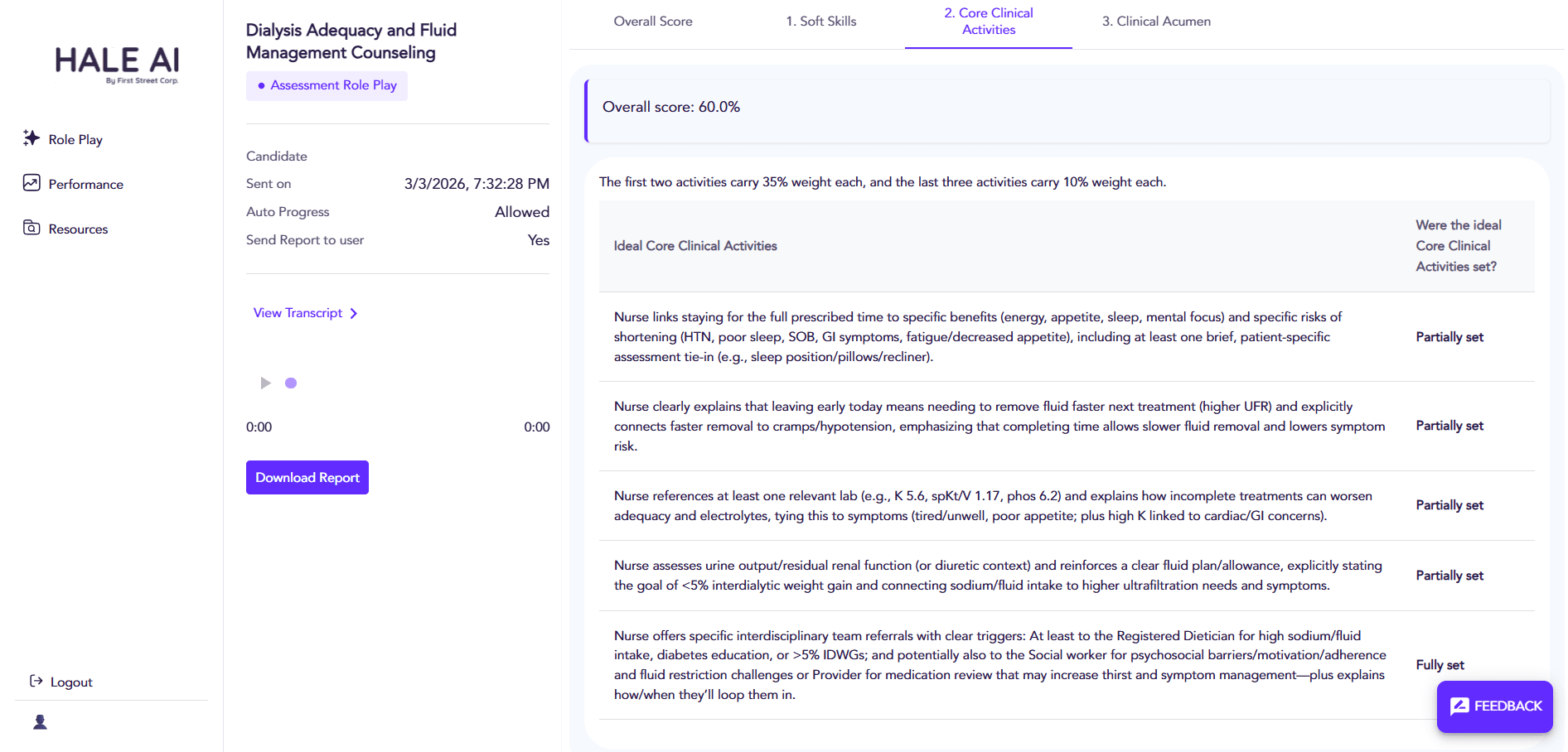 Hale AI feedback detail view